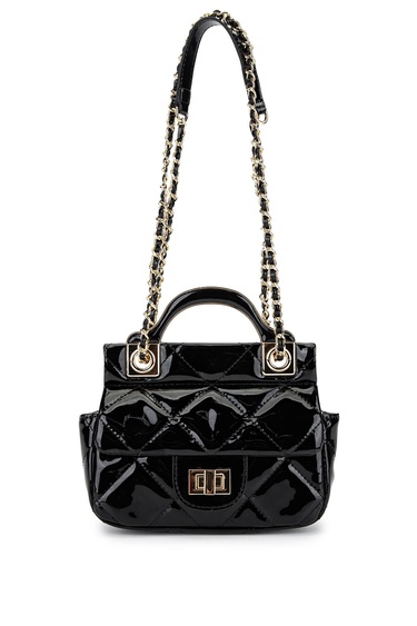  Tamer Tanca Kadın Suni Deri Siyah Rugan Omuz Çanta