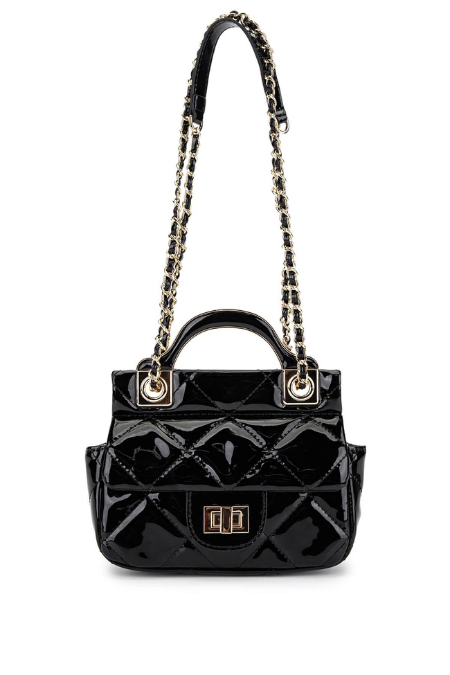  Tamer Tanca Kadın Suni Deri Siyah Rugan Omuz Çanta