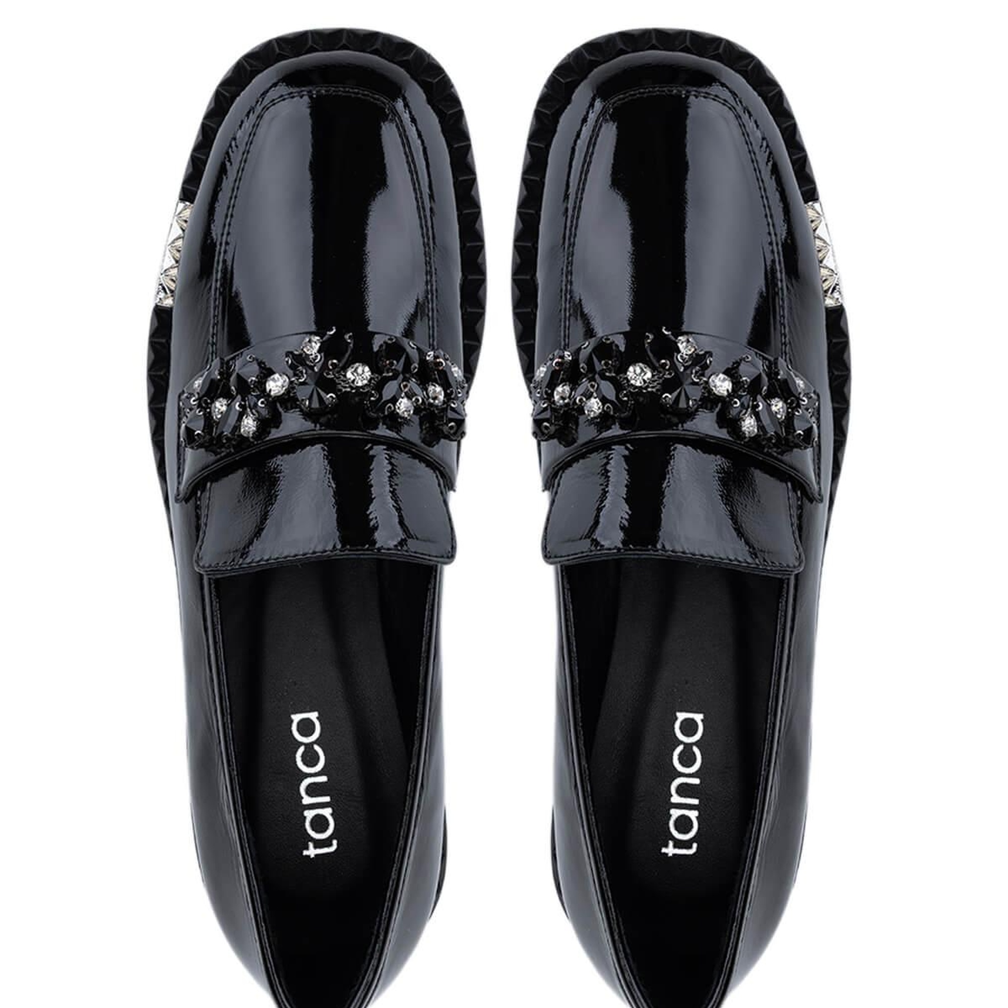 Tamer Tanca Kadın Hakiki Deri Siyah Rugan Loafer Ayakkabı