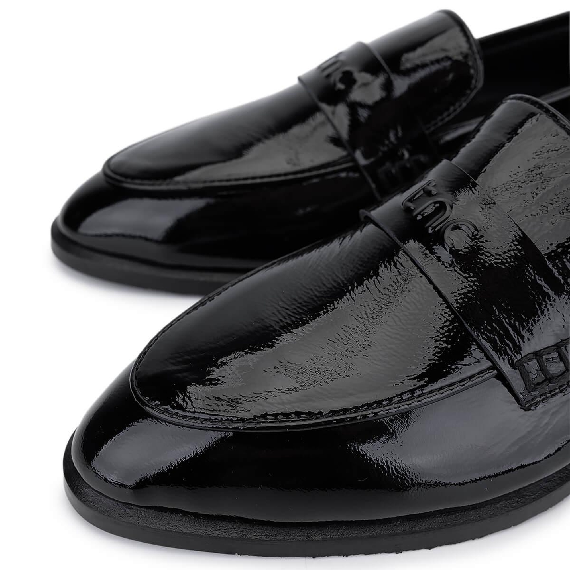 Tamer Tanca Kadın Hakiki Deri Siyah Rugan Loafer Ayakkabı