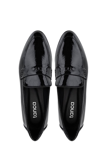  Tamer Tanca Kadın Hakiki Deri Siyah Rugan Loafer Ayakkabı
