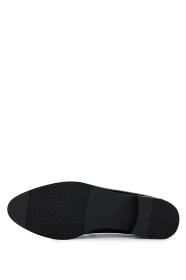  Tamer Tanca Kadın Hakiki Deri Siyah Rugan Loafer Ayakkabı