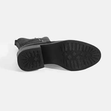  Kadın Siyah Fermuarlı Deri Topuklu Bot