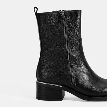  Kadın Siyah Fermuarlı Deri Topuklu Bot