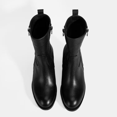  Kadın Siyah Fermuarlı Deri Topuklu Bot