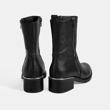  Kadın Siyah Fermuarlı Deri Topuklu Bot