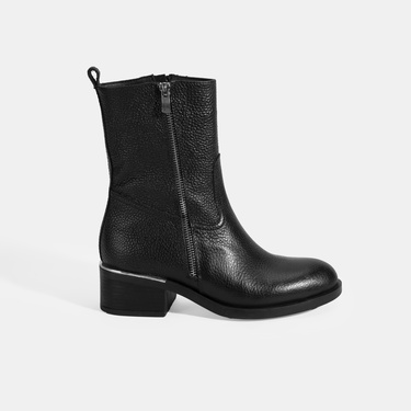  Kadın Siyah Fermuarlı Deri Topuklu Bot