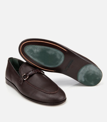  Erkek Deri Kahverengi Toka Detaylı Klasik Loafer