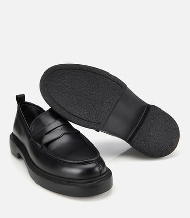  Erkek Deri Siyah Yüksek Tabanlı Klasik Loafer