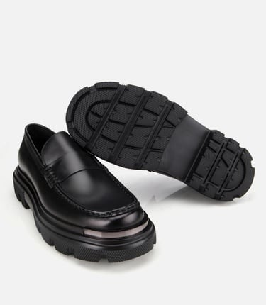  Erkek Deri Siyah Yüksek Tabanlı Klasik Loafer