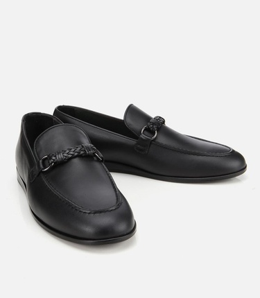  Erkek Deri Siyah Toka Detaylı Klasik Loafer