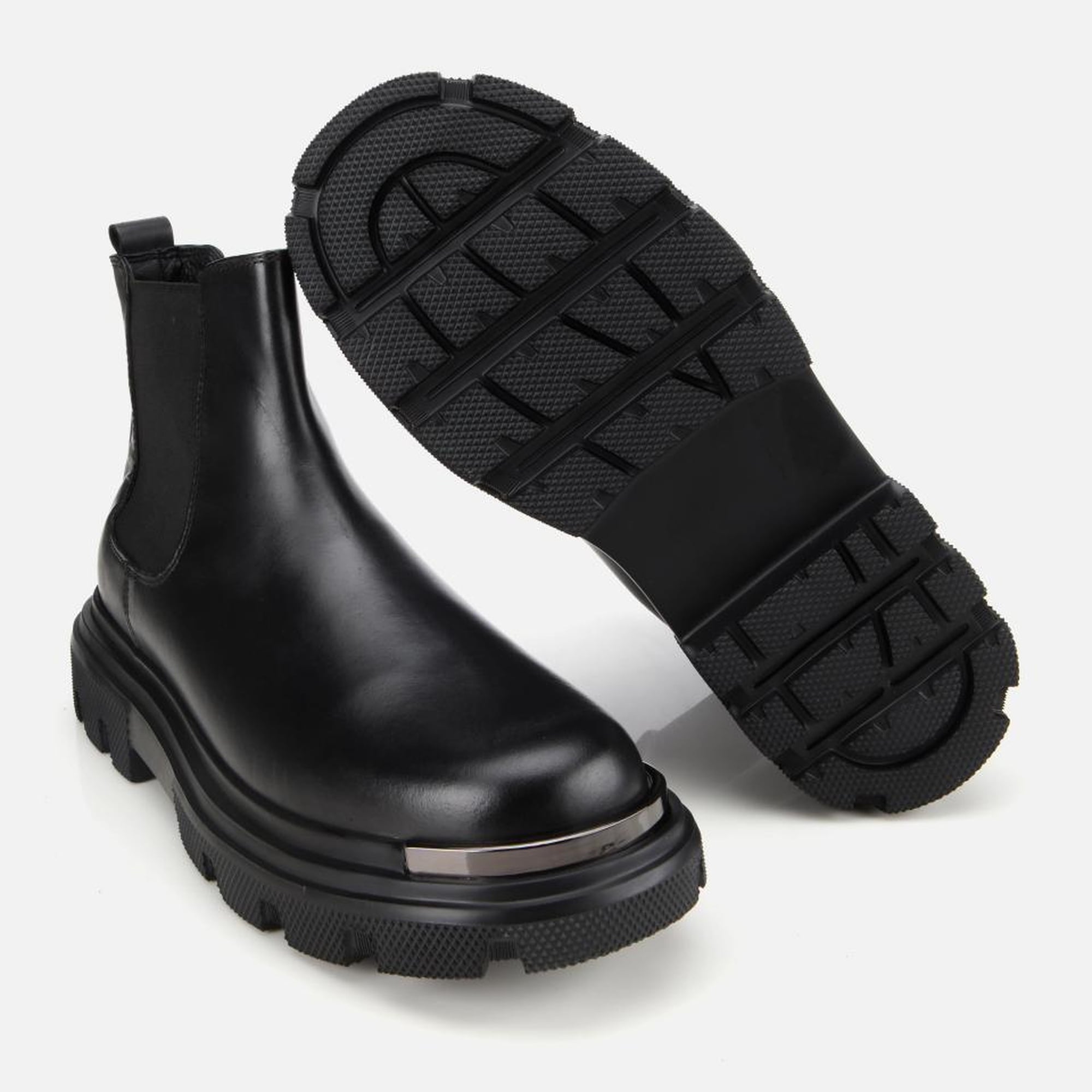 Erkek Deri Siyah Lastik Detaylı Yüksek Tabanlı Chelsea Bot