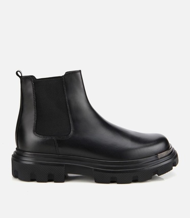  Erkek Deri Siyah Lastik Detaylı Yüksek Tabanlı Chelsea Bot