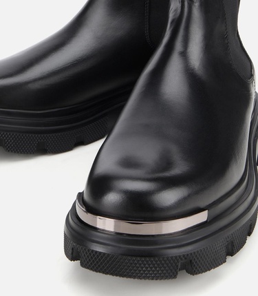  Erkek Deri Siyah Lastik Detaylı Yüksek Tabanlı Chelsea Bot