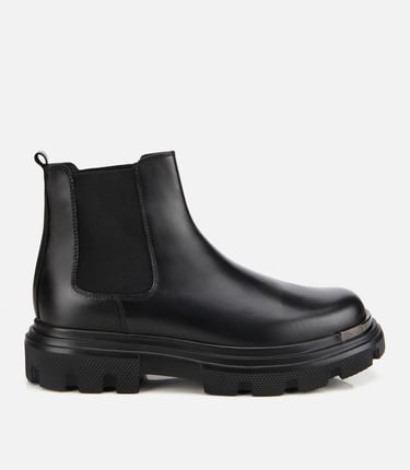  Erkek Deri Siyah Lastik Detaylı Yüksek Tabanlı Chelsea Bot