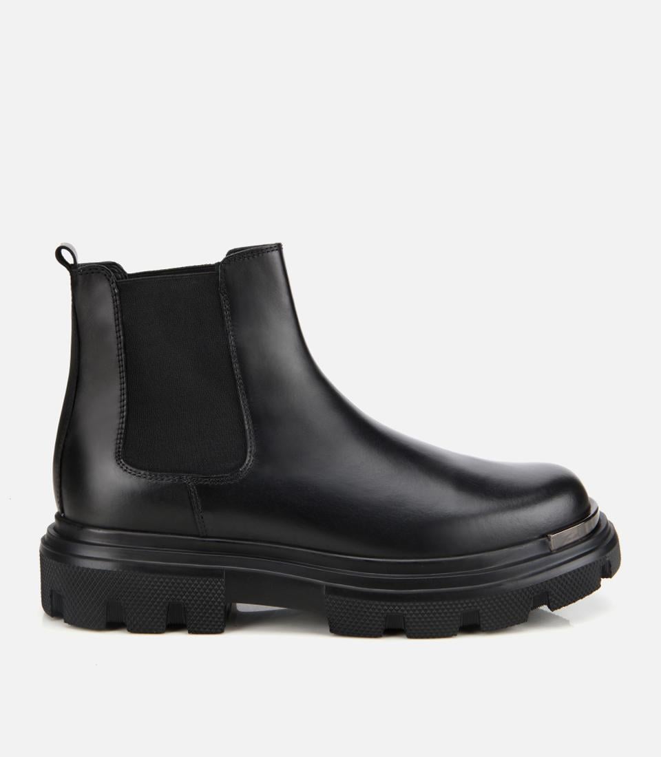  Erkek Deri Siyah Lastik Detaylı Yüksek Tabanlı Chelsea Bot