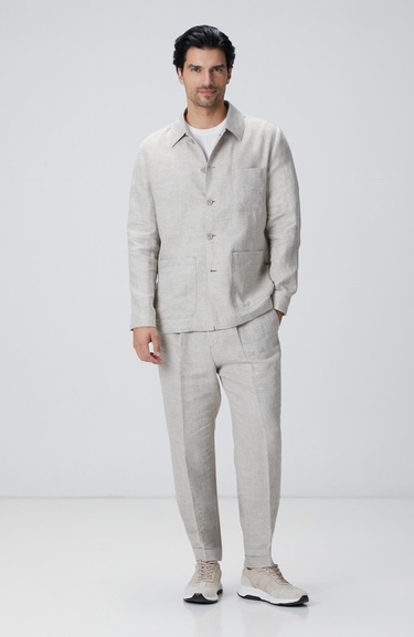  Network Erkek Bej Keten Comfort Fit Pantolon