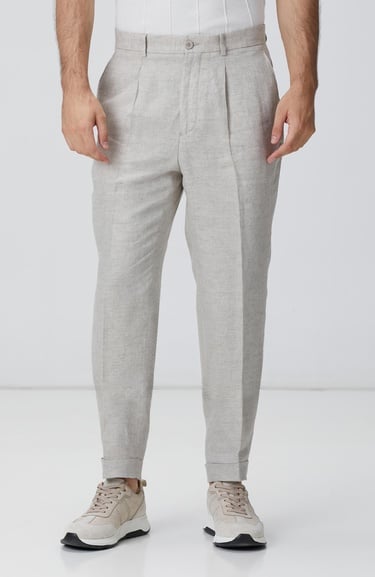  Network Erkek Bej Keten Comfort Fit Pantolon