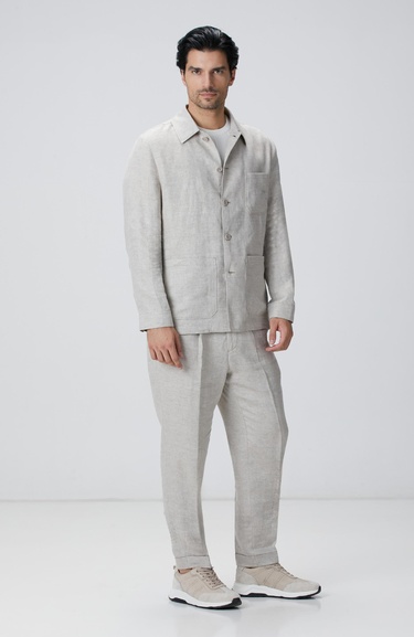  Network Erkek Bej Keten Ceket