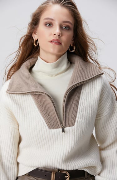  Network Kadın Limited Kırık Beyaz Yün Kazak