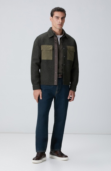  Network Erkek Haki Yün Karışımlı Dış Gömlek