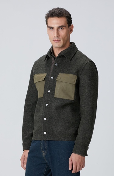  Network Erkek Haki Yün Karışımlı Dış Gömlek