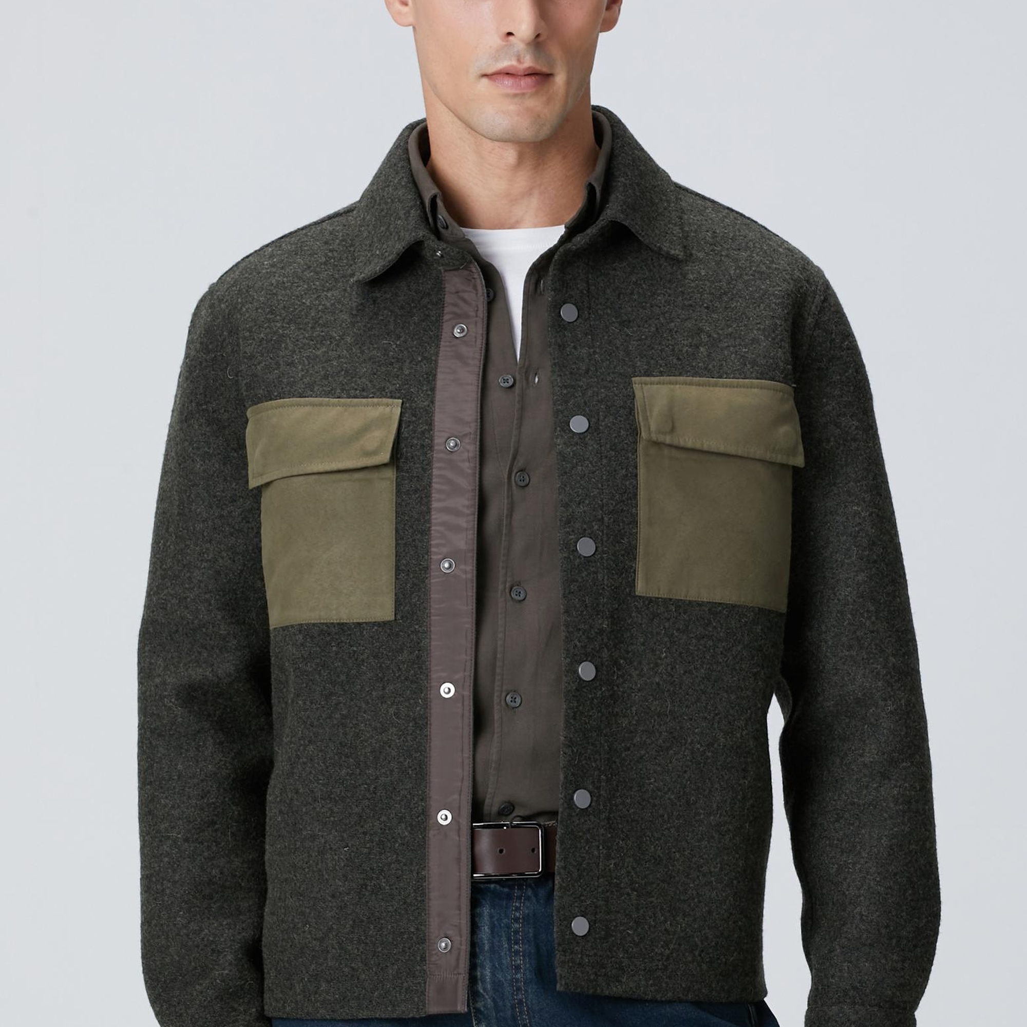 Network Erkek Haki Yün Karışımlı Dış Gömlek
