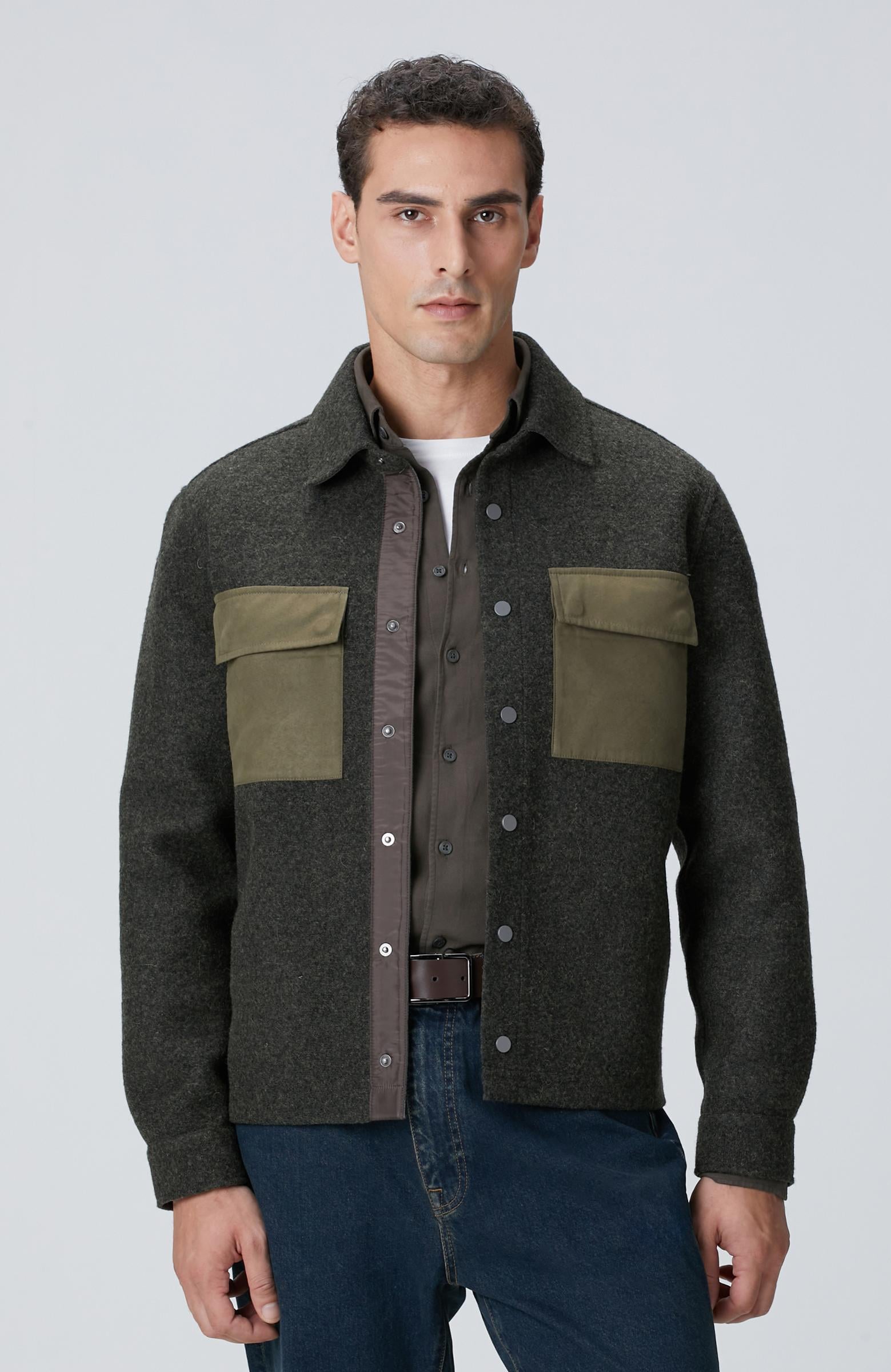  Network Erkek Haki Yün Karışımlı Dış Gömlek