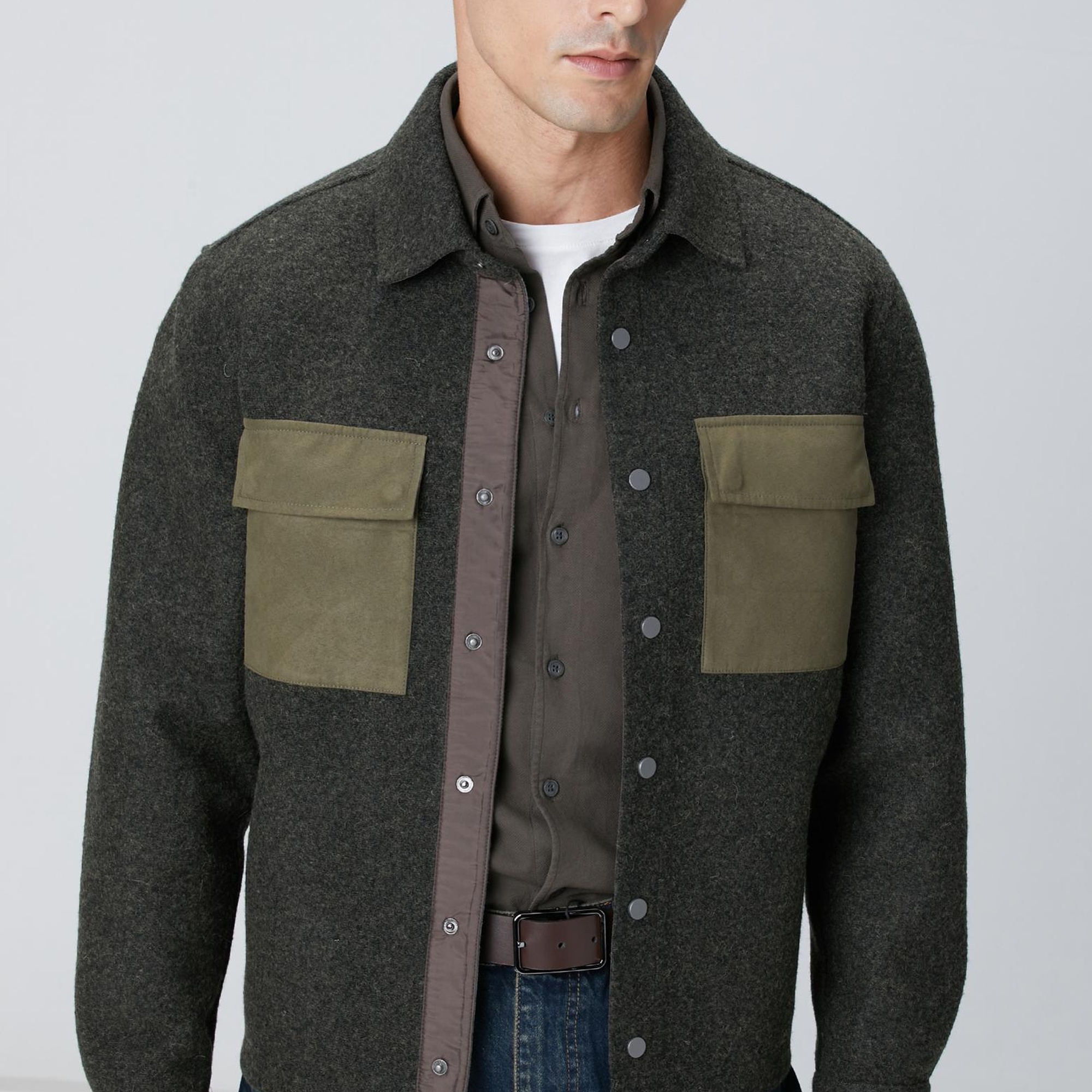 Network Erkek Haki Yün Karışımlı Dış Gömlek