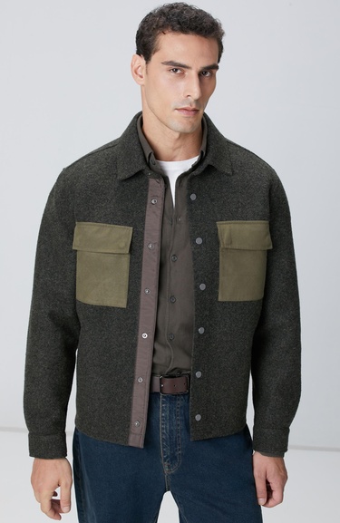  Network Erkek Haki Yün Karışımlı Dış Gömlek