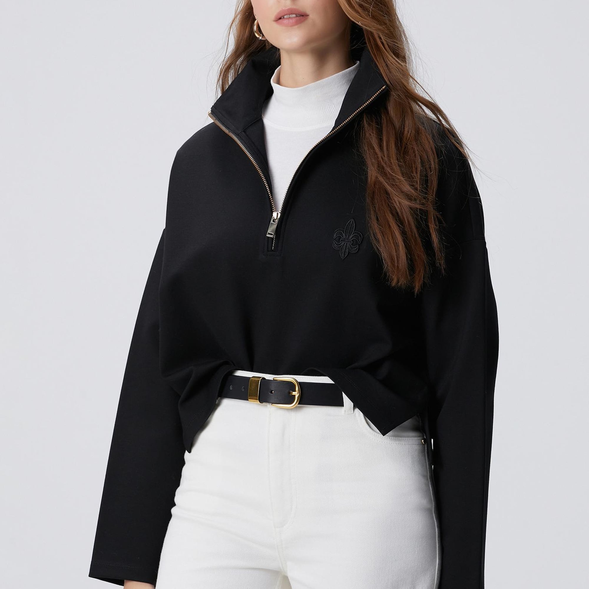 Network Kadın Siyah Patchli Sweatshirt