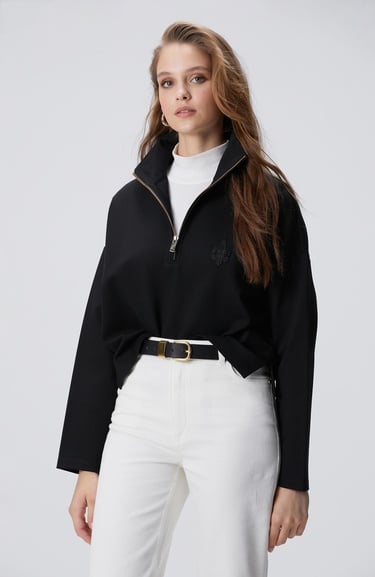  Network Kadın Siyah Patchli Sweatshirt