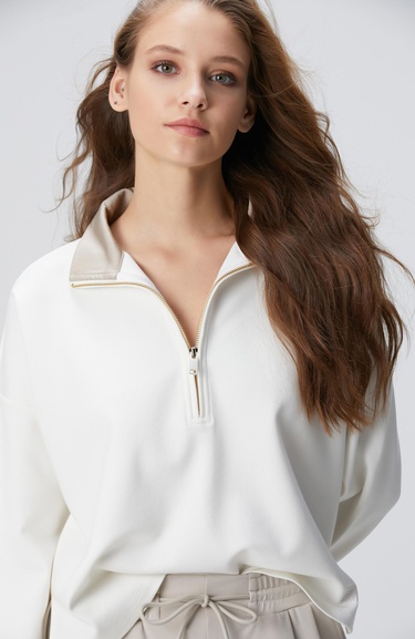  Network Kadın N-Tech Kırık Beyaz Sweatshirt