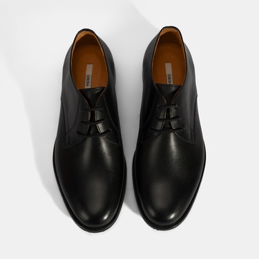  Kadın Siyah Bağcıklı Klasik Deri Ayakkabı