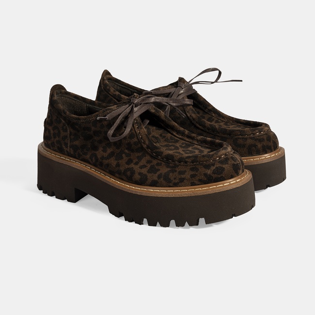  Kadın Leopar Desenli Bağcıklı Günlük Ayakkabı