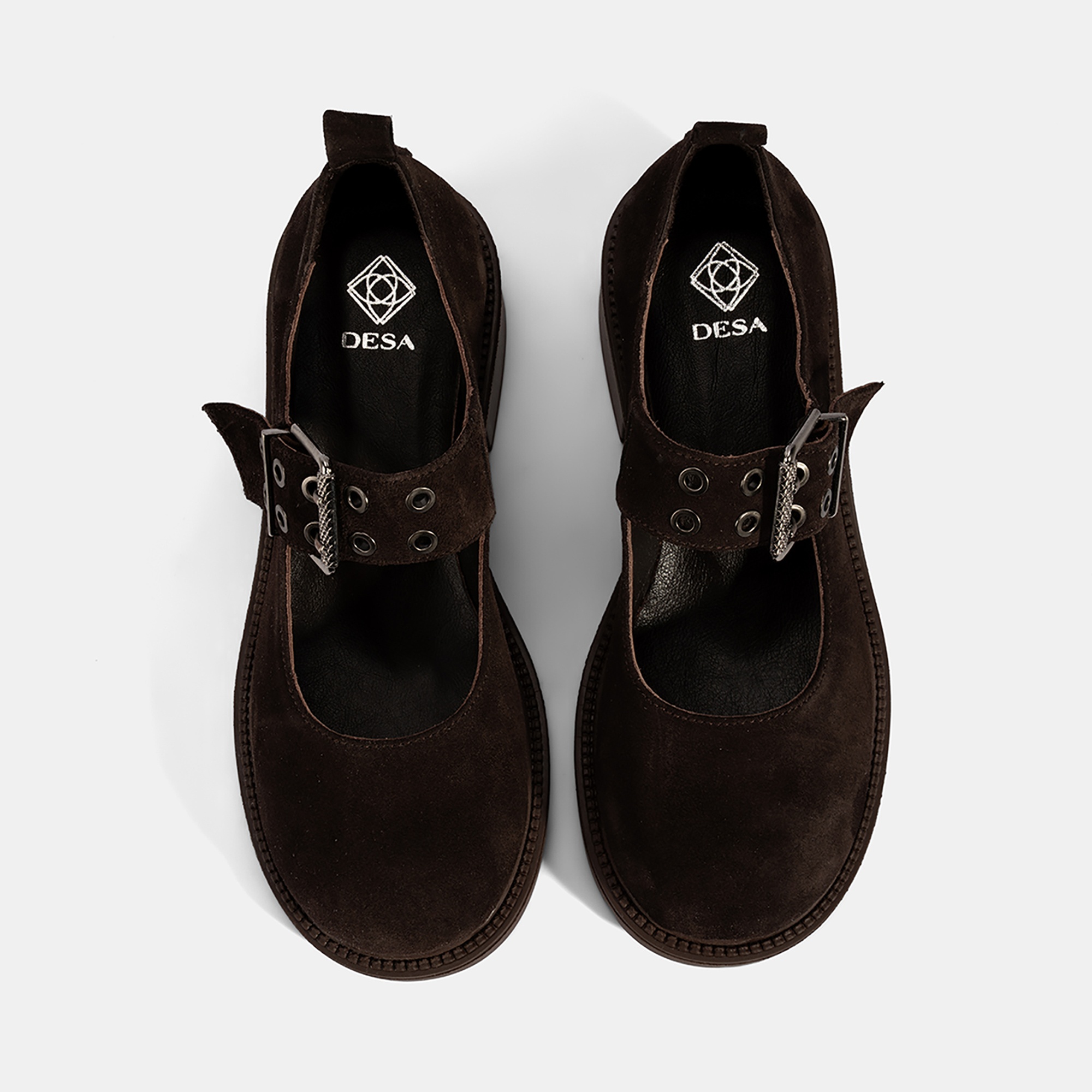 Kadın Kahve Ayarlanabilir Metal Tokalı Mary Jane Süet Ayakkabı