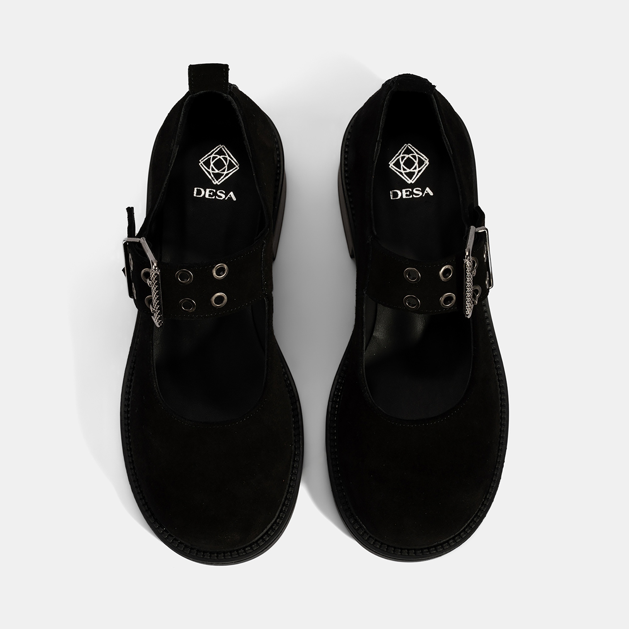 Kadın Siyah Ayarlanabilir Metal Tokalı Mary Jane Süet Ayakkabı