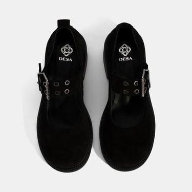  Kadın Siyah Ayarlanabilir Metal Tokalı Mary Jane Süet Ayakkabı