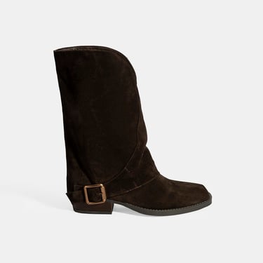  Kadın Kahve Katlama Detaylı Süet Bot