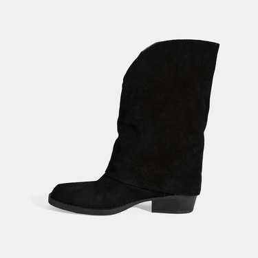  Kadın Siyah Katlama Detaylı Süet Bot