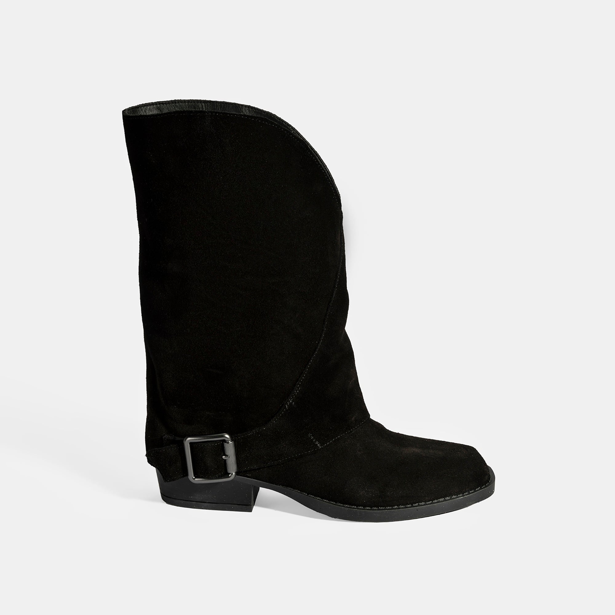 Kadın Siyah Katlama Detaylı Süet Bot