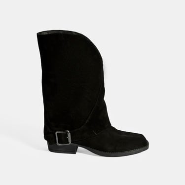  Kadın Siyah Katlama Detaylı Süet Bot