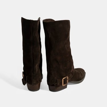  Kadın Kahve Katlama Detaylı Süet Bot