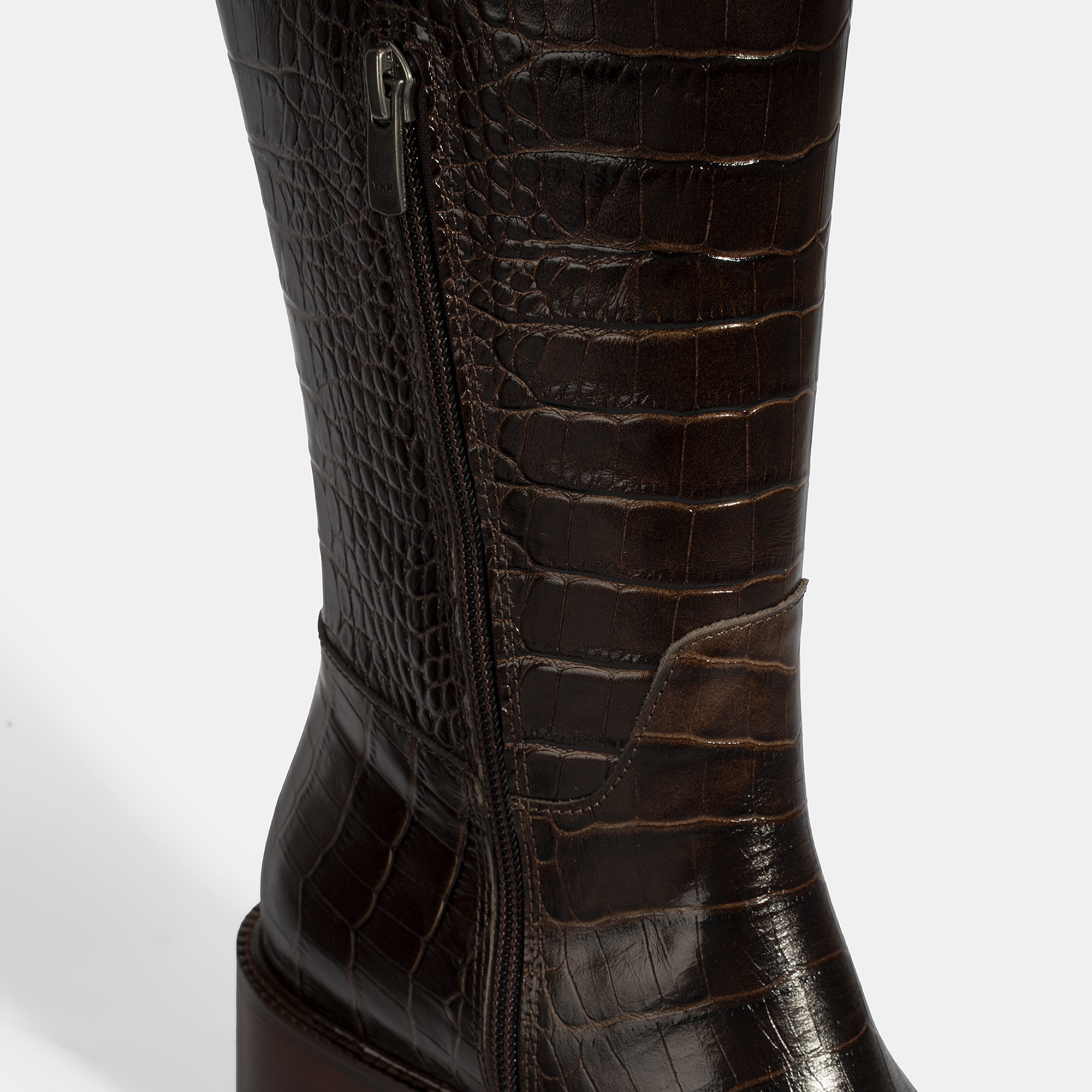 Kadın Kahve Kroko Baskılı Deri Çizme