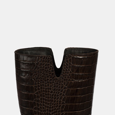  Kadın Kahve Kroko Baskılı Deri Çizme