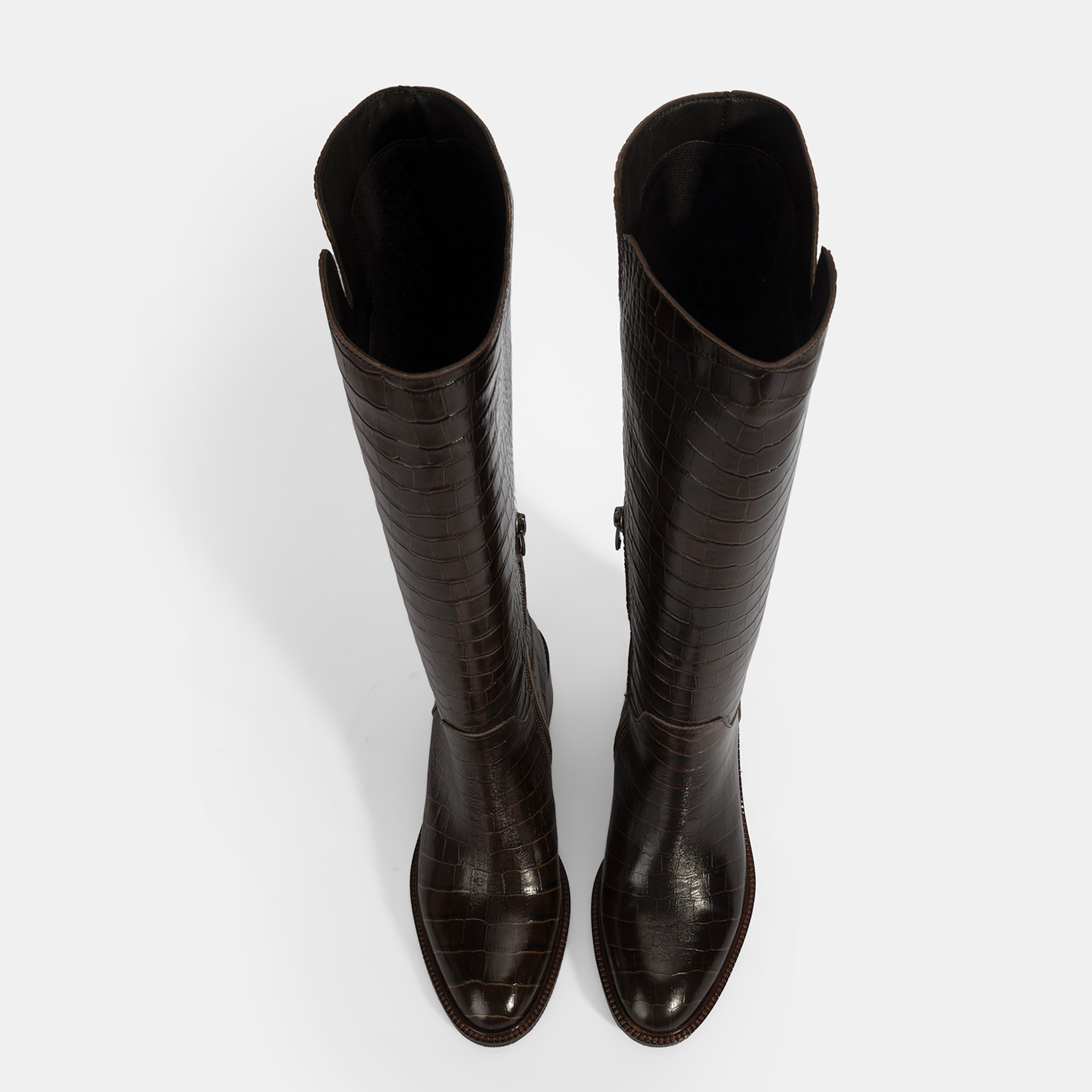 Kadın Kahve Kroko Baskılı Deri Çizme