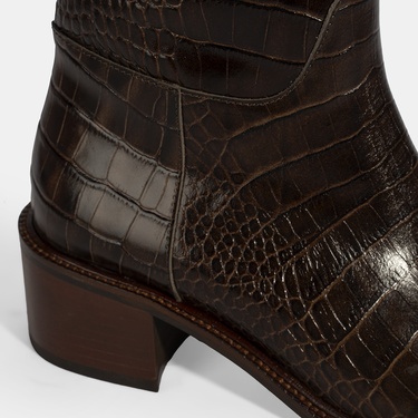  Kadın Kahve Kroko Baskılı Deri Çizme
