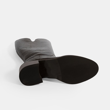  Kadın Kahve Kroko Baskılı Deri Çizme