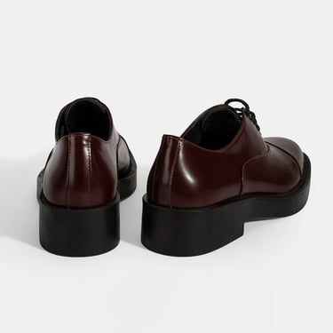  Kadın Bordo Bağcıklı Klasik Deri Ayakkabı