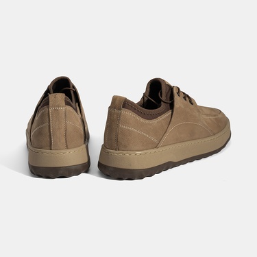  Erkek Bej Bağcıklı Nubuk Deri Günlük Ayakkabı